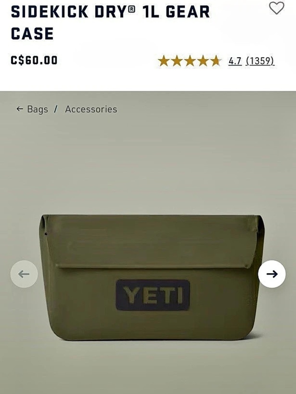 YETI SideKick Dry 1L Gear Case Crossbody in Green
